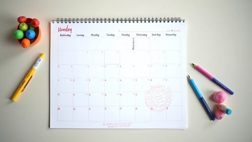 Annual calendar spread open with colored markers, goals written in different sections, planning document layout